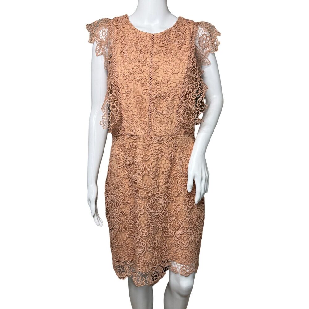 Gianni Bini Dress Womens Medium Blush Pink Ruffle Guipure Lace Feminine Romantic